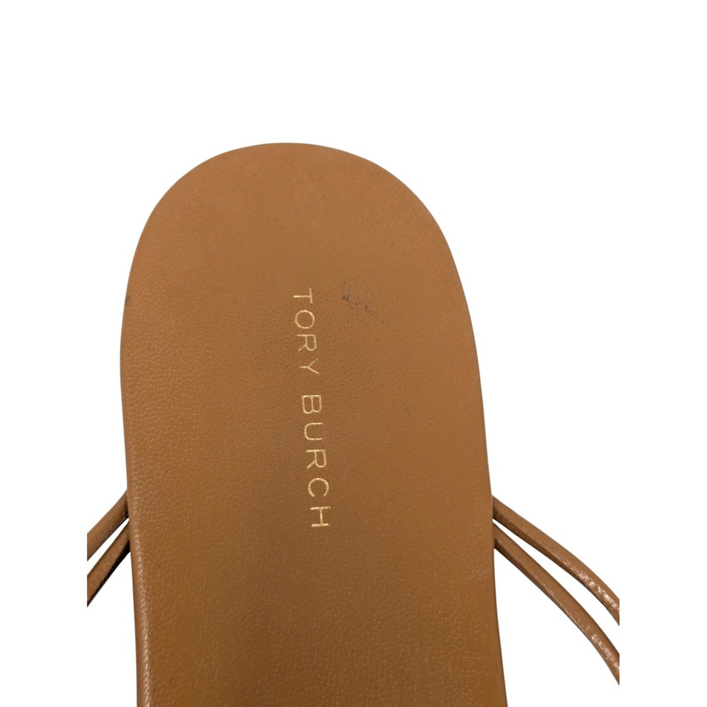 Tory Burch Patos Caramel Leather Gold Disc Thong Sandals Size 9M - Picture 2 of 7